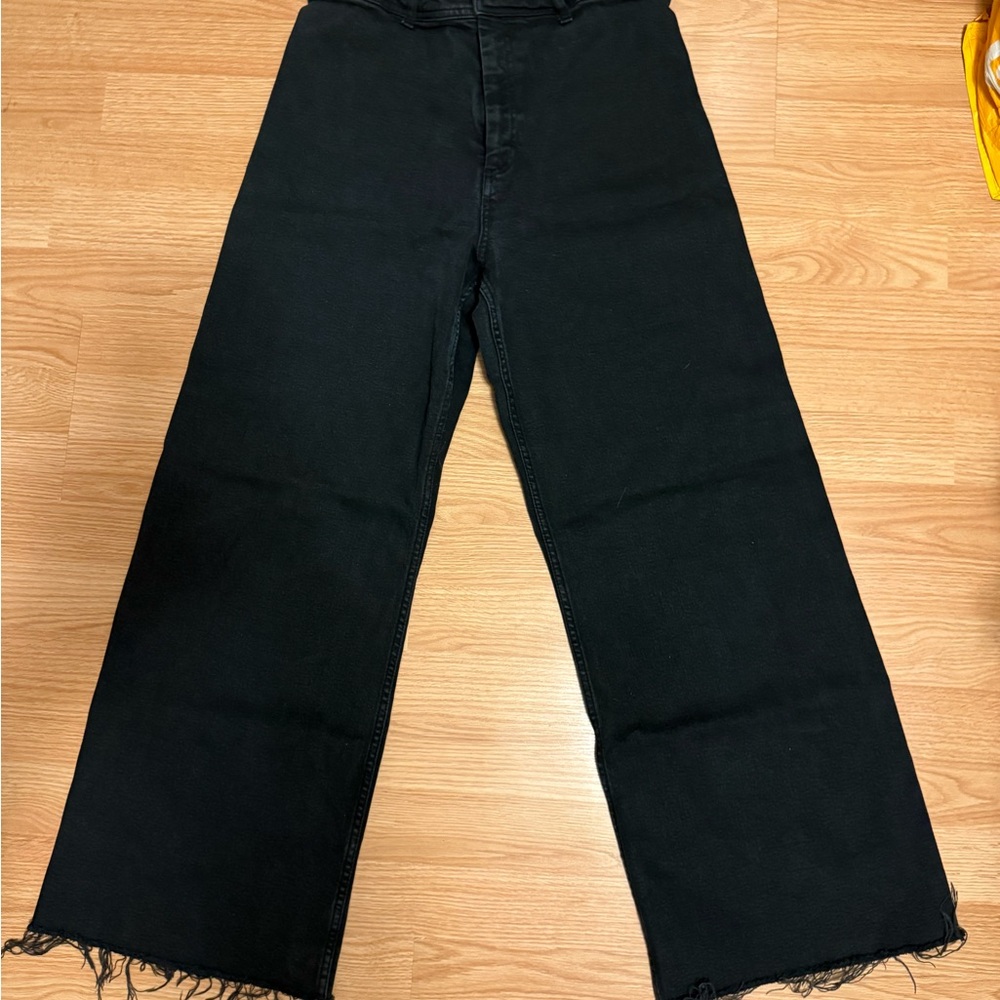 Zara Black Denim Flare Wide-Leg Jean Pants Size 10